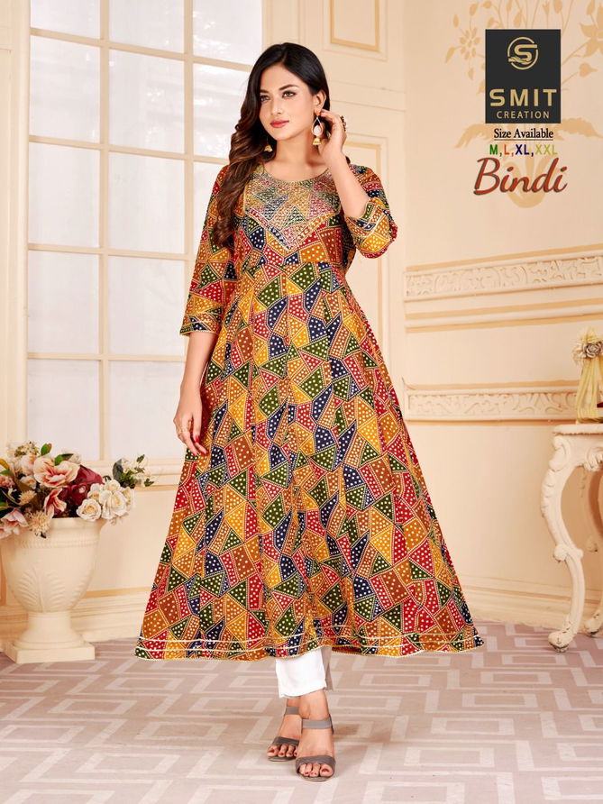 Smit Bindi Gown Fancy Ethnic Wear Wholesale Cotton Printed Kurtis